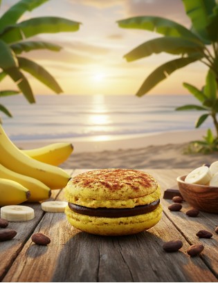 macaron banane et chocolat sur la plage - planet' macarons